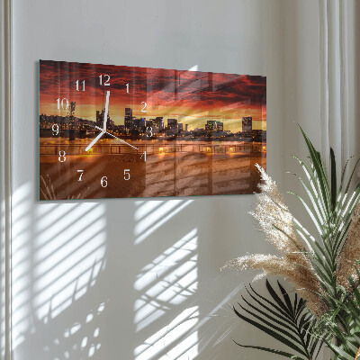 Glas wanduhr mit motiv horizontal Goldene Stunde