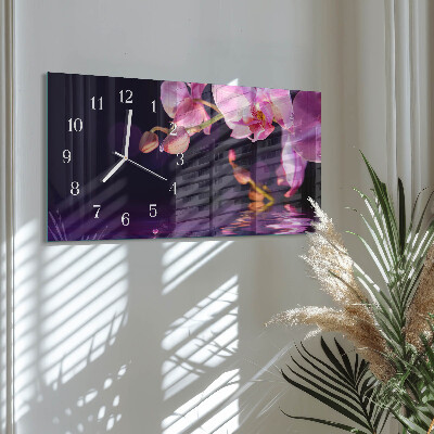 Horizontale glas wanduhr Orchidee
