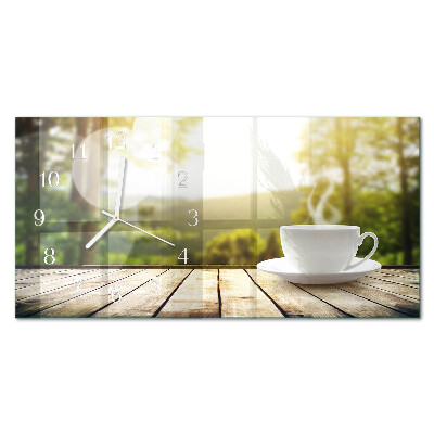 Glas wanduhr mit motiv horizontal Eine Tasse Kaffee