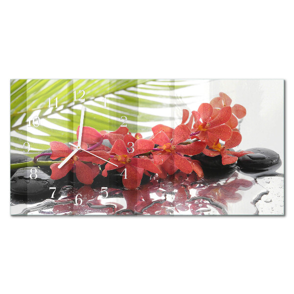 Horizontale glas wanduhr Blumensträuße und Steine