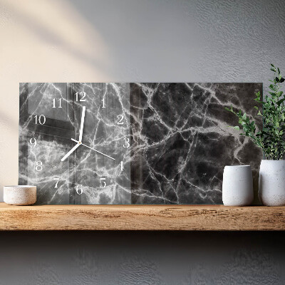 Horizontale glas wanduhr Schwarzer Marmor