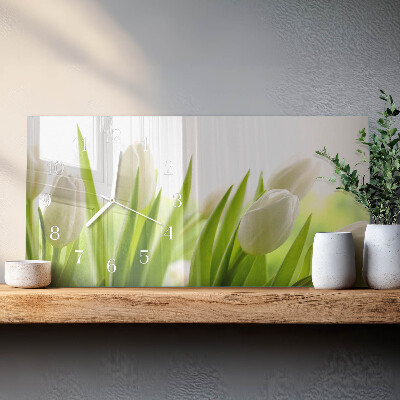 Wanduhr aus glas horizontal Weiße Tulpen