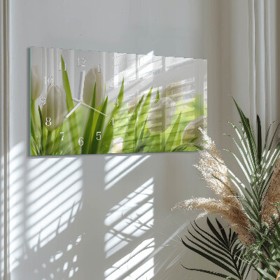 Wanduhr aus glas horizontal Weiße Tulpen