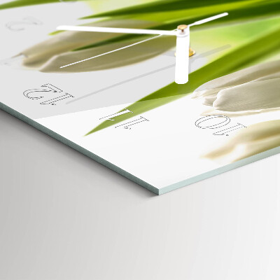 Wanduhr aus glas horizontal Weiße Tulpen