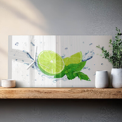 Glas wanduhr mit motiv horizontal Zitrone mit Minze