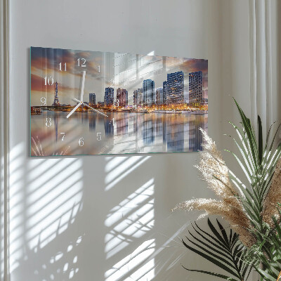 Horizontale glas wanduhr Abendliches Paris
