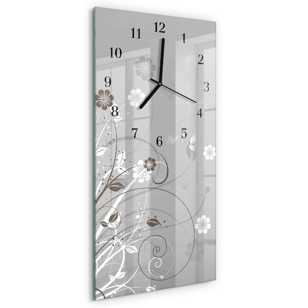 Vertikale glas wanduhr Blumen