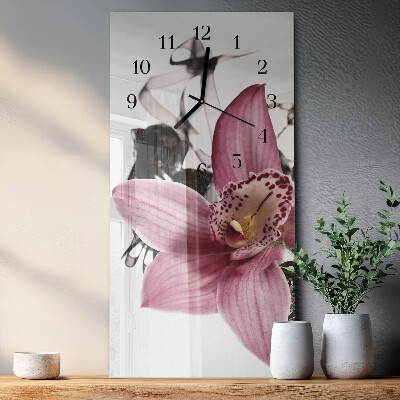 Vertikale glas wanduhr Orchidee