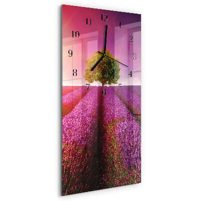 Vertikale glas wanduhr Lavendelbaum