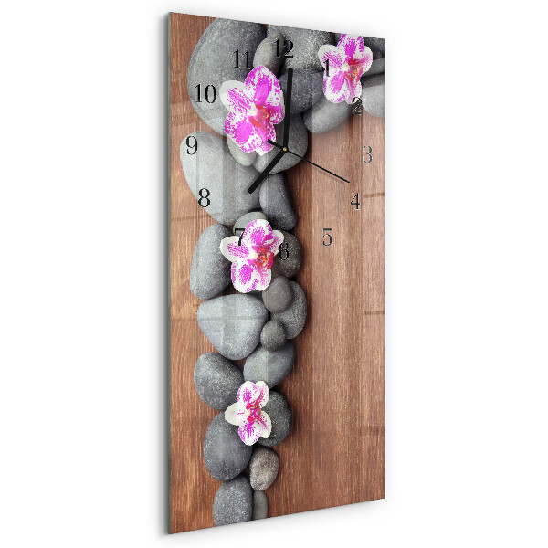 Vertikale glas wanduhr Orchideensteine
