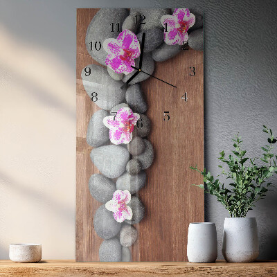 Vertikale glas wanduhr Orchideensteine