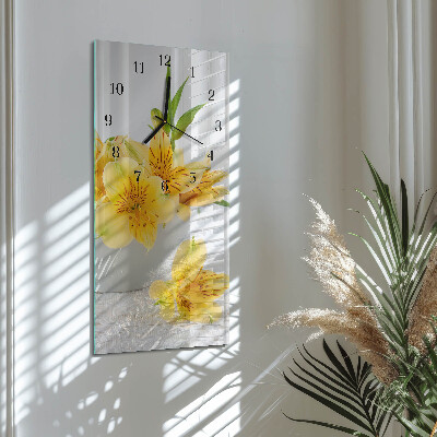 Vertikale glas wanduhr Gelbe Blüten