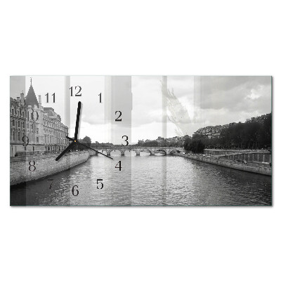 Horizontale glas wanduhr Pariser Brücken