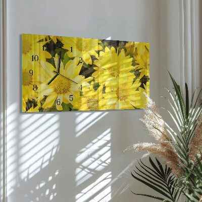 Glas wanduhr mit motiv horizontal Gelbe Blüten