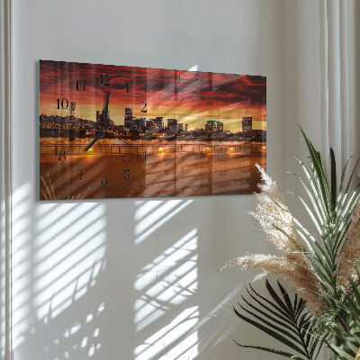 Horizontale glas wanduhr Goldene Stunde
