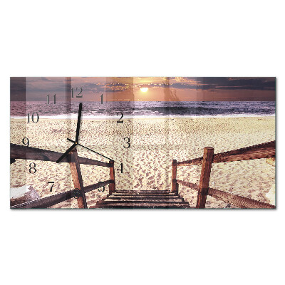 Wanduhr aus glas horizontal Schritte zum Strand