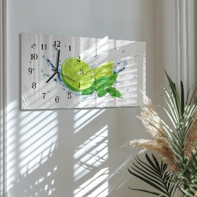 Horizontale glas wanduhr Zitrone mit Minze